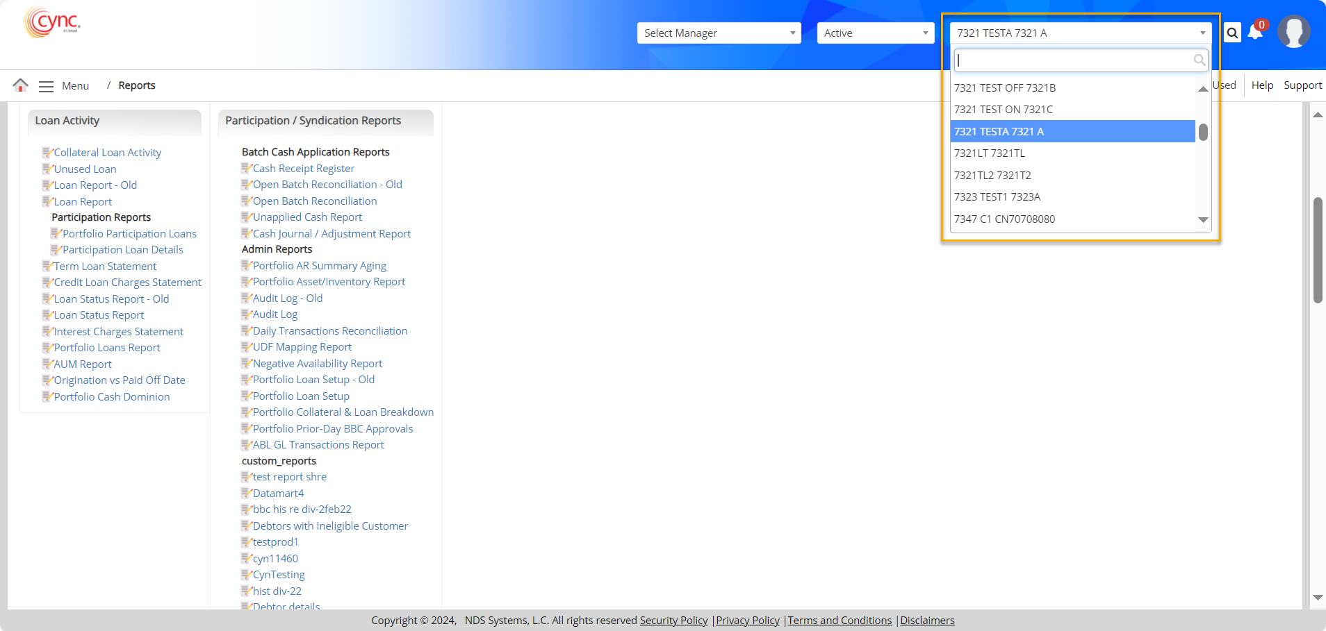 Select client from the report page